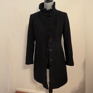 DKNY Black Ruffle Trench Coat. Size 10P